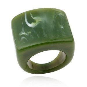 Women's Ring Retro Acrylic Olive Marble